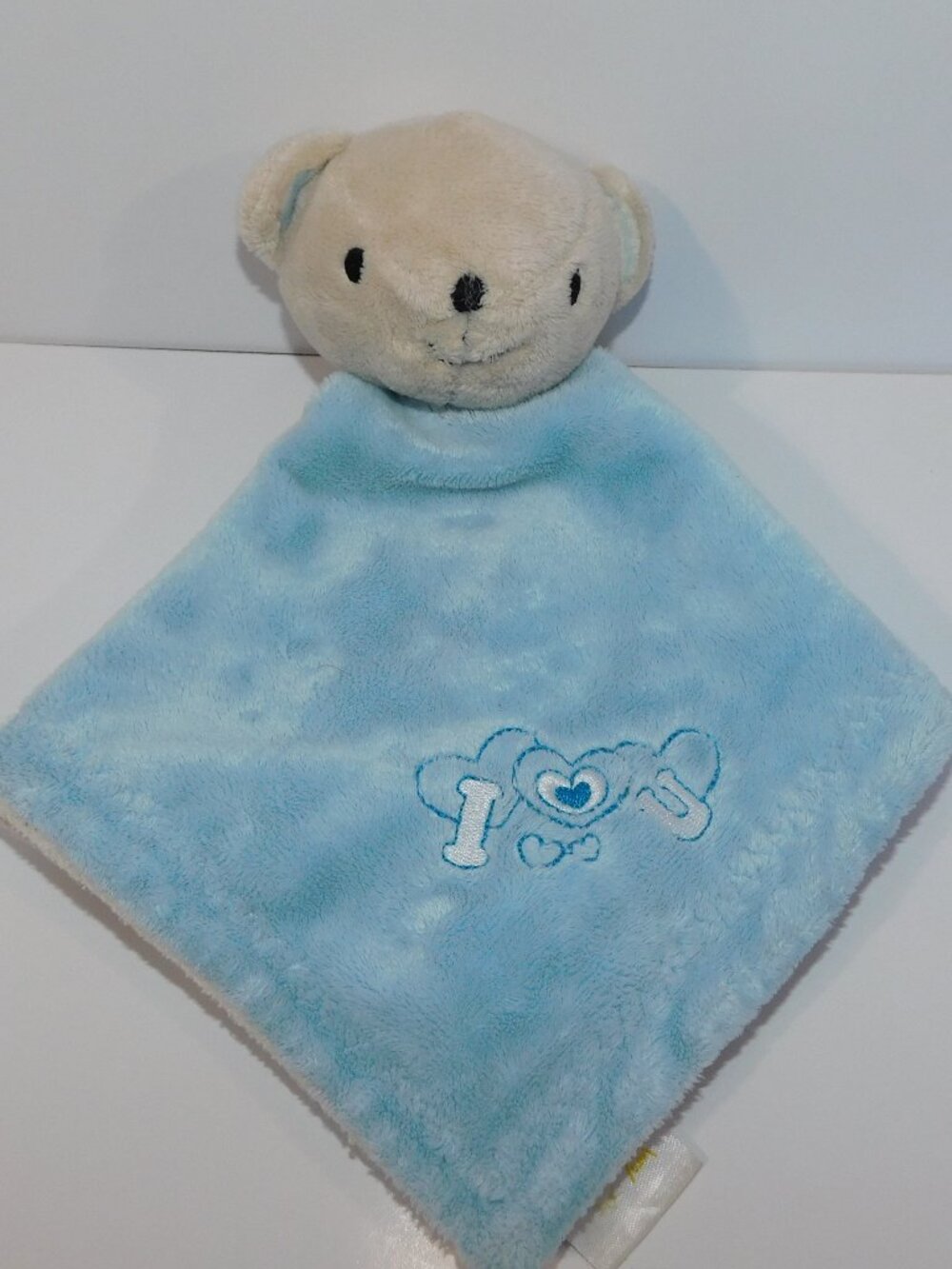 VTG Cherokee Beige Blue Teddy Bear I love you Plush Security Blanket Baby lovey